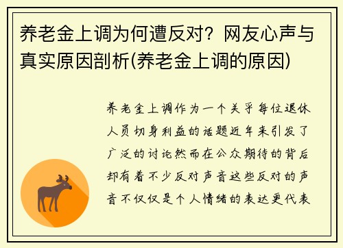 养老金上调为何遭反对？网友心声与真实原因剖析(养老金上调的原因)