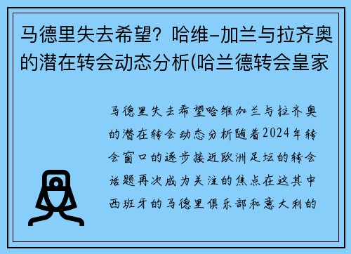 马德里失去希望？哈维-加兰与拉齐奥的潜在转会动态分析(哈兰德转会皇家马德里)